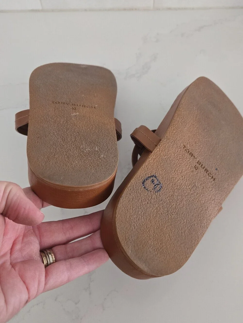 Tory Burch Miller Could Sandals Brown Leather Flat Bourbon Miele Size 10 Womens